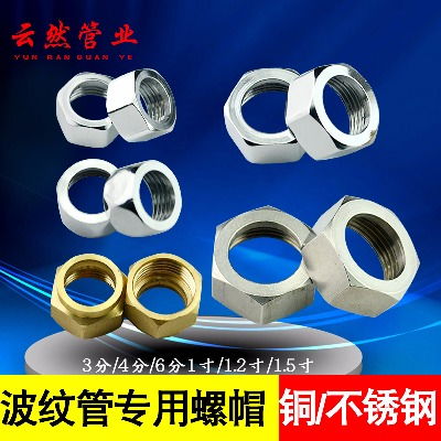 304不銹鋼波紋燃氣管螺帽天然氣煤氣管螺口接頭燃氣管螺母可拆卸